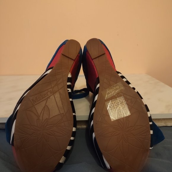 Maker's Zebra Print, Blue & Hot Pink Wedge Platform Sandals Size 9 - Picture 4 of 6